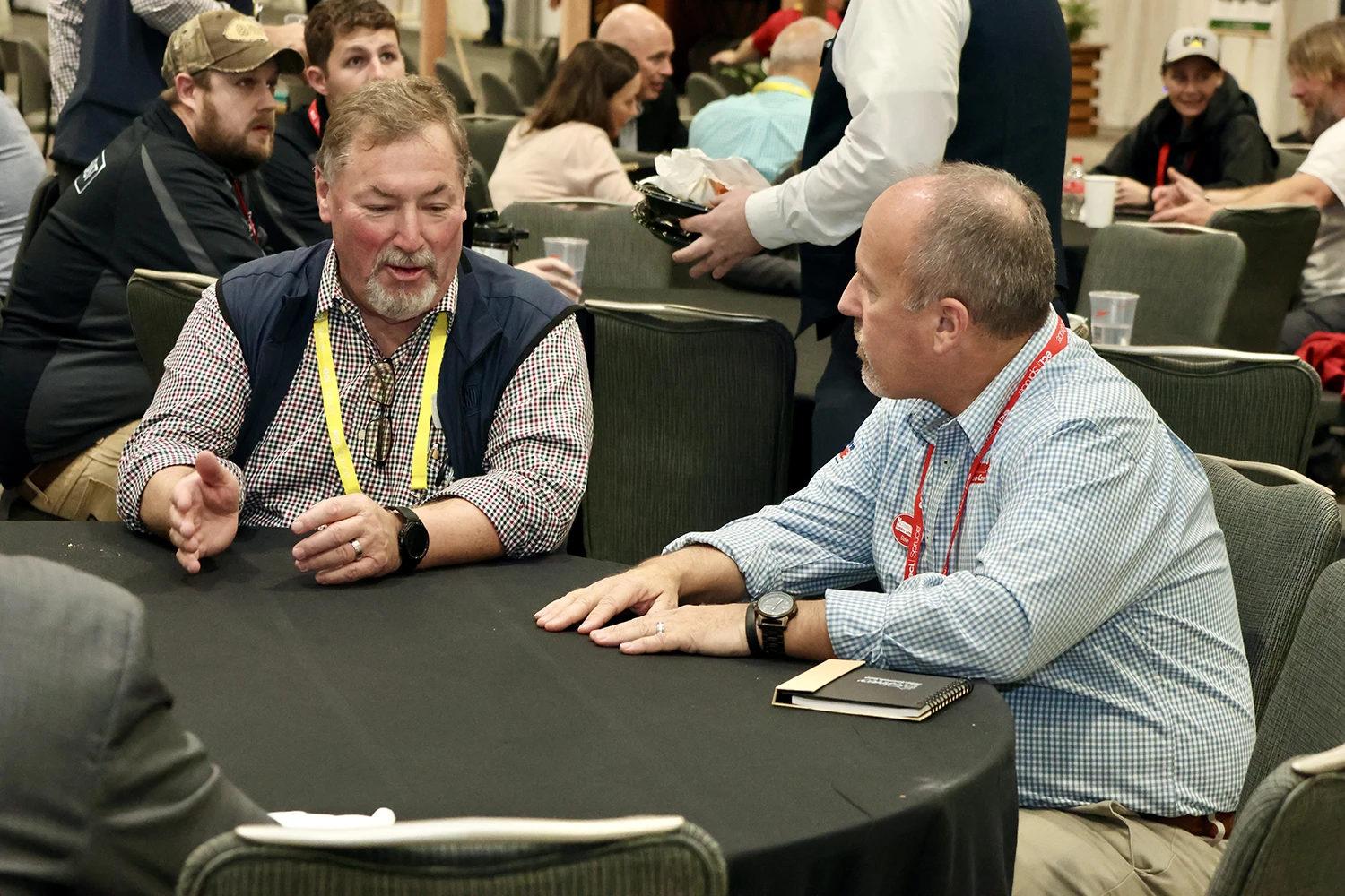 Chatting at lunch on show floor